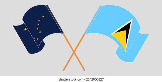 Crossed and waving flags of the State of Alaska and Saint Lucia