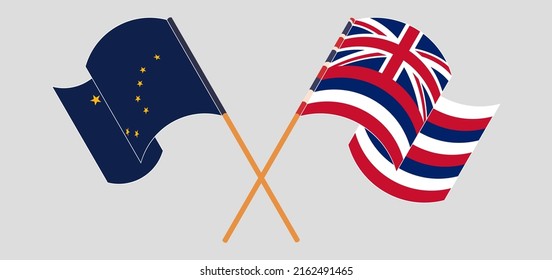 Crossed and waving flags of the State of Alaska and The State Of Hawaii. Vector illustration
