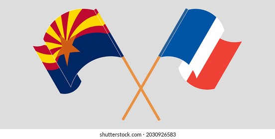 Crossed and waving flags of the State of Arizona and France