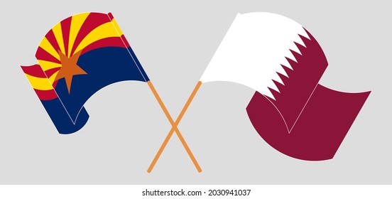 Crossed and waving flags of the State of Arizona and Qatar