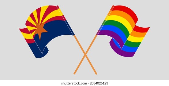 Crossed and waving flags of the State of Arizona and LGBTQ