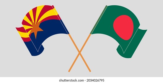 Crossed and waving flags of the State of Arizona and Bangladesh