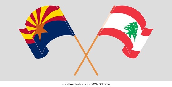 Crossed and waving flags of the State of Arizona and the Lebanon