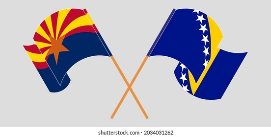 Crossed and waving flags of the State of Arizona and Bosnia and Herzegovina