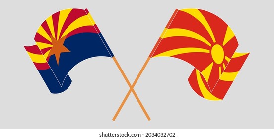 Crossed and waving flags of the State of Arizona and North Macedonia