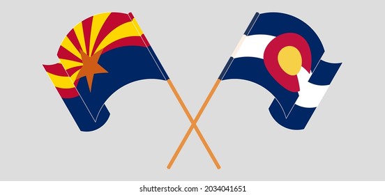 Crossed and waving flags of the State of Arizona and The State of Colorado