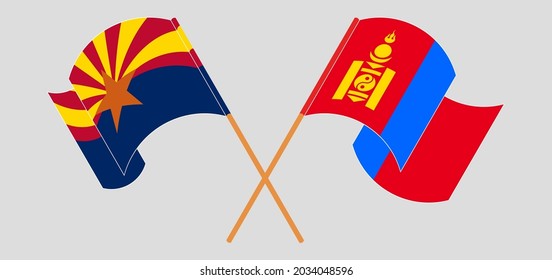 Crossed and waving flags of the State of Arizona and Mongolia