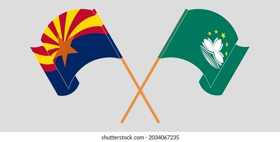 Crossed and waving flags of the State of Arizona and Macau