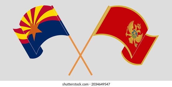 Crossed and waving flags of the State of Arizona and Montenegro