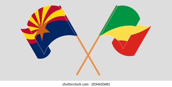 Crossed and waving flags of the State of Arizona and Republic of the Congo