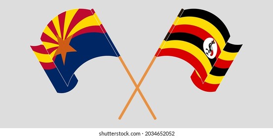 Crossed and waving flags of the State of Arizona and Uganda