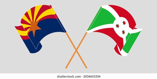 Gekreuzte und wehende Flaggen des Staates Arizona und Burundi