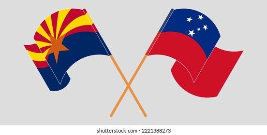 Crossed and waving flags of the State of Arizona and Samoa. Vector illustration
