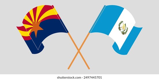 Crossed and waving flags of the State of Arizona and Republic of Guatemala. Vector illustration
