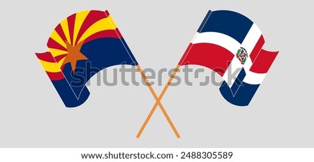 Crossed and waving flags of the State of Arizona and Dominican Republic. Vector illustration

