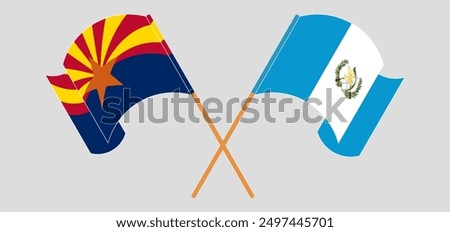 Crossed and waving flags of the State of Arizona and Republic of Guatemala. Vector illustration
