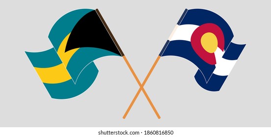 Überquerte und wehende Flaggen des Bundesstaates Colorado und der Bahamas