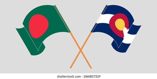 Crossed and waving flags of The State of Colorado and Bangladesh