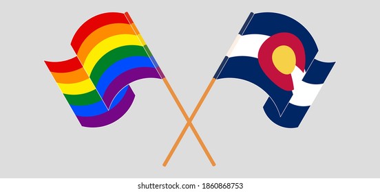 Crossed and waving flags of The State of Colorado and LGBTQ