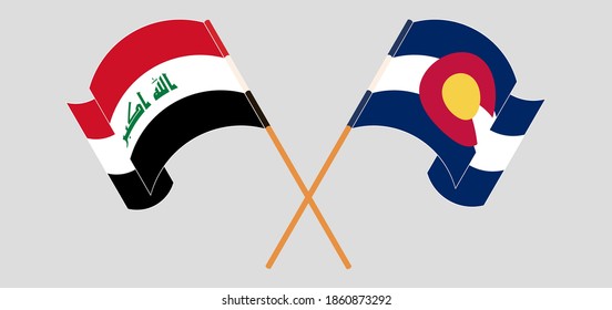 Crossed and waving flags of The State of Colorado and Iraq