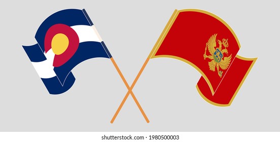 Crossed and waving flags of The State of Colorado and Montenegro