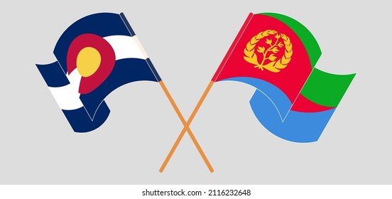 Crossed and waving flags of The State of Colorado and Eritrea. Vector illustration
