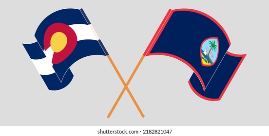 Crossed and waving flags of The State of Colorado and Guam. Vector illustration
