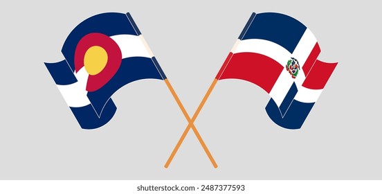 Crossed and waving flags of The State of Colorado and Dominican Republic. Vector illustration
