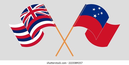 Crossed and waving flags of The State Of Hawaii and Samoa. Vector illustration

