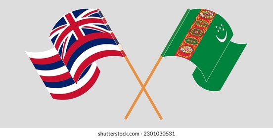 Cruzaron y ondearon banderas del Estado de Hawaii y Turkmenistán. Ilustración del vector
