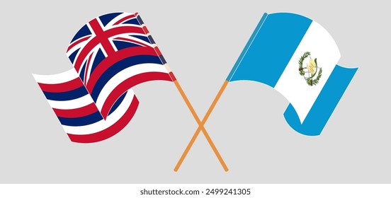 Crossed and waving flags of The State Of Hawaii and Republic of Guatemala. Vector illustration
