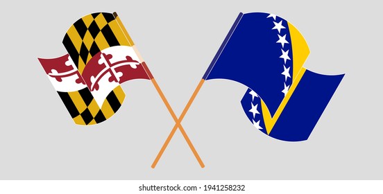 Crossed and waving flags of the State of Maryland and Bosnia and Herzegovina