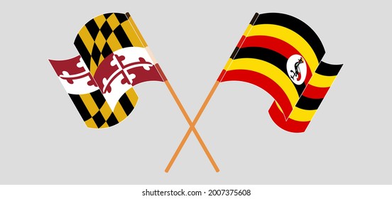 Crossed and waving flags of the State of Maryland and Uganda