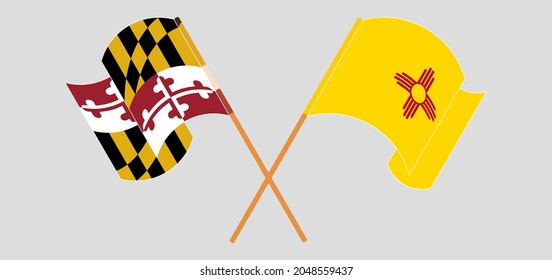 Crossed and waving flags of the State of Maryland and the State of New Mexico