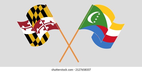 Banderas cruzadas y ondeando banderas del Estado de Maryland y Comoras. Ilustración del vector
