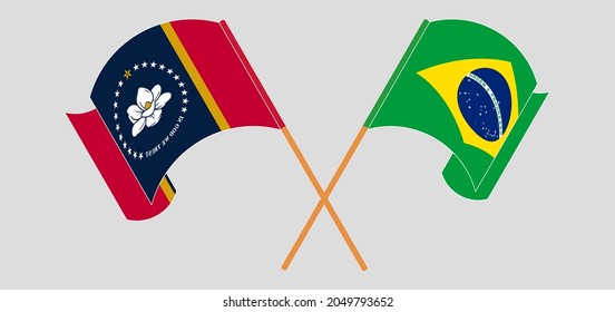  Crossed and waving flags of The State of Mississippi and Brazil