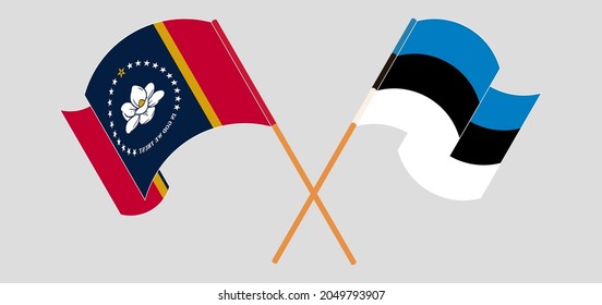 Crossed and waving flags of The State of Mississippi and Estonia