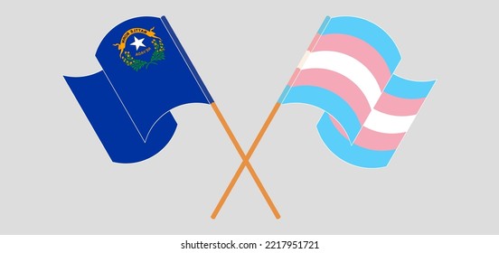 Crossed and waving flags of The State of Nevada and Transgender Pride. Vector illustration
