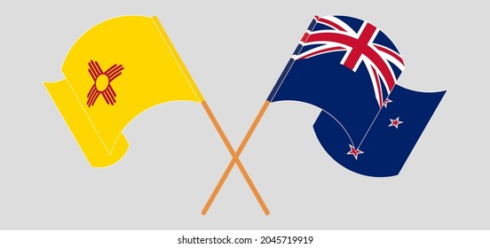 Crossed and waving flags of the State of New Mexico and New Zealand