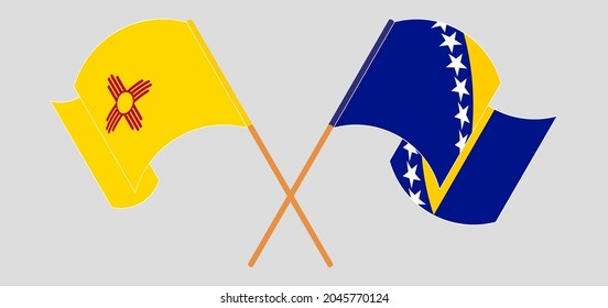 Crossed and waving flags of the State of New Mexico and Bosnia and Herzegovina