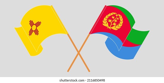 Crossed and waving flags of the State of New Mexico and Eritrea. Vector illustration
