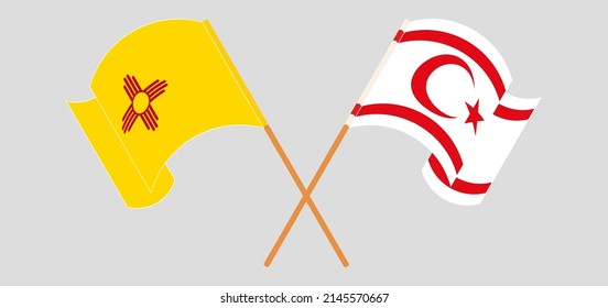 Crossed and waving flags of the State of New Mexico and Northern Cyprus. Vector illustration
