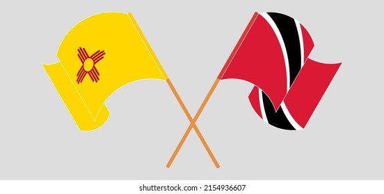 Crossed and waving flags of the State of New Mexico and Trinidad and Tobago. Vector illustration
