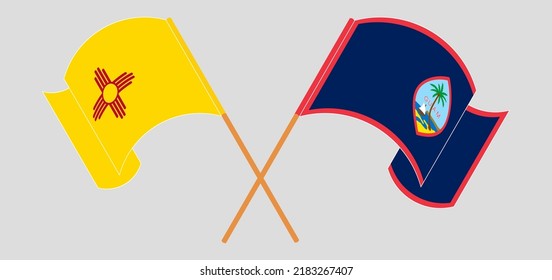 Crossed and waving flags of the State of New Mexico and Guam. Vector illustration
