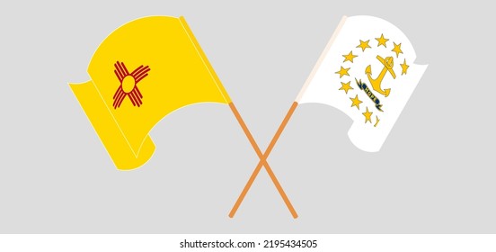 Cruzados y ondeando banderas del Estado de Nuevo México y del Estado de la Isla Rhode. Ilustración del vector
