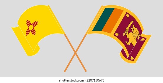 Crossed and waving flags of the State of New Mexico and Sri Lanka. Vector illustration
