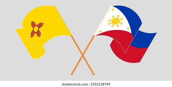 Crossed and waving flags of the State of New Mexico and the Philippines. Vector illustration
