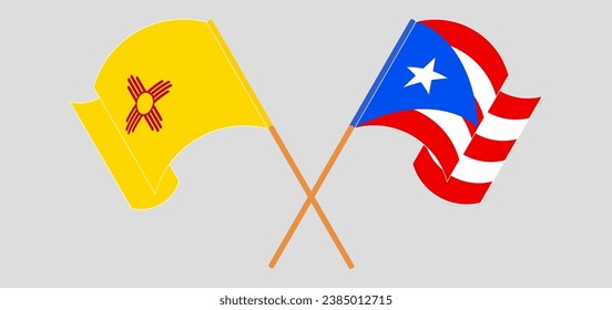 Crossed and waving flags of the State of New Mexico and Puerto Rico. Vector illustration
