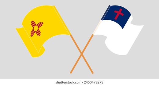 Crossed and waving flags of the State of New Mexico and christianity. Vector illustration
