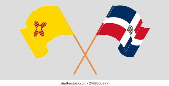 Crossed and waving flags of the State of New Mexico and Dominican Republic. Vector illustration
